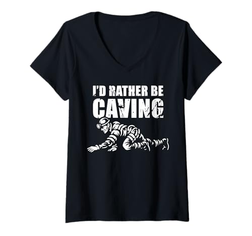 Damen Id Rather Be Caving Spelunker T-Shirt mit V-Ausschnitt Damen Id Rather Be Caving Spelunker T-Shirt mit V-Ausschnitt von Höhlenforscher Design Idee Spelunking