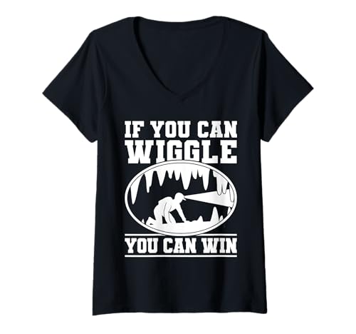 Damen If You Can Wiggle You Can Win Caving Spelunker T-Shirt mit V-Ausschnitt Damen If You Can Wiggle You Can Win Caving Spelunker T-Shirt mit V-Ausschnitt von Höhlenforscher Design Idee Spelunking