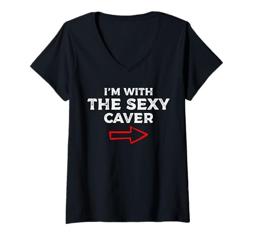 Damen Im With The Sexy Caver Caving Spelunker T-Shirt mit V-Ausschnitt Damen Im With The Sexy Caver Caving Spelunker T-Shirt mit V-Ausschnitt von Höhlenforscher Design Idee Spelunking