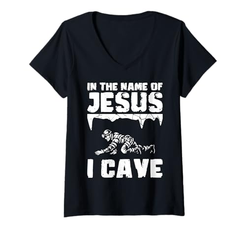 Damen In The Name Of Jesus I Cave Caving Spelunker T-Shirt mit V-Ausschnitt Damen In The Name Of Jesus I Cave Caving Spelunker T-Shirt mit V-Ausschnitt von Höhlenforscher Design Idee Spelunking