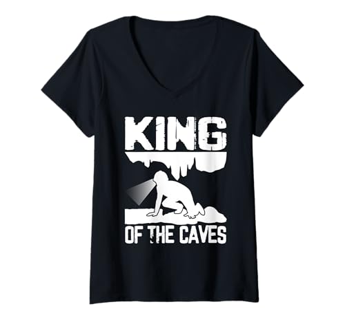 Damen King Of The Caves Caving Spelunker T-Shirt mit V-Ausschnitt Damen King Of The Caves Caving Spelunker T-Shirt mit V-Ausschnitt von Höhlenforscher Design Idee Spelunking