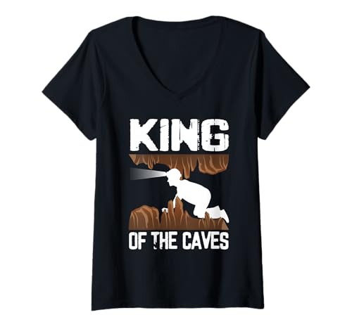 Damen King Of The Caves Caving Spelunker T-Shirt mit V-Ausschnitt Damen King Of The Caves Caving Spelunker T-Shirt mit V-Ausschnitt von Höhlenforscher Design Idee Spelunking
