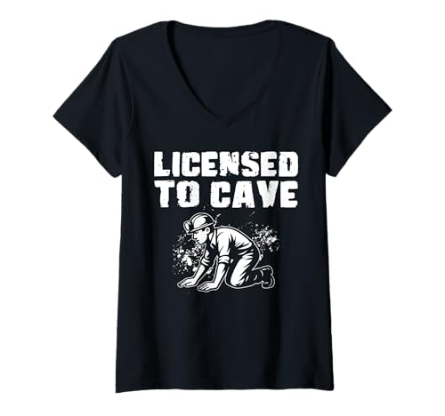 Damen Licensed To Cave Caving Spelunker T-Shirt mit V-Ausschnitt Damen Licensed To Cave Caving Spelunker T-Shirt mit V-Ausschnitt von Höhlenforscher Design Idee Spelunking