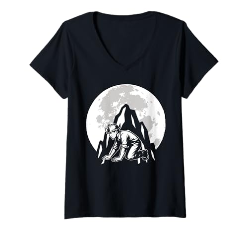 Damen Moon Caving Spelunker T-Shirt mit V-Ausschnitt Damen Moon Caving Spelunker T-Shirt mit V-Ausschnitt von Höhlenforscher Design Idee Spelunking