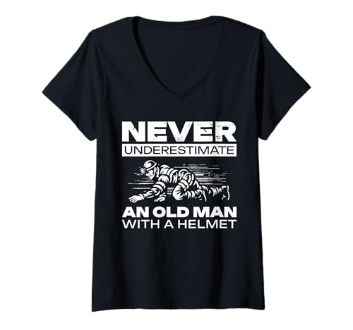 Damen Never Underestimate An Old Man With A Helmet Caving T-Shirt mit V-Ausschnitt Damen Never Underestimate An Old Man With A Helmet Caving T-Shirt mit V-Ausschnitt von Höhlenforscher Design Idee Spelunking