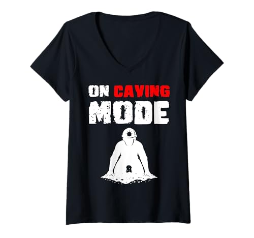 Damen On Caving Mode Spelunker T-Shirt mit V-Ausschnitt Damen On Caving Mode Spelunker T-Shirt mit V-Ausschnitt von Höhlenforscher Design Idee Spelunking