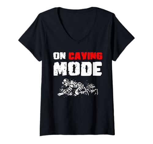 Damen On Caving Mode Spelunker T-Shirt mit V-Ausschnitt Damen On Caving Mode Spelunker T-Shirt mit V-Ausschnitt von Höhlenforscher Design Idee Spelunking
