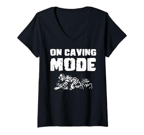 Damen On Caving Mode Spelunker T-Shirt mit V-Ausschnitt Damen On Caving Mode Spelunker T-Shirt mit V-Ausschnitt von Höhlenforscher Design Idee Spelunking