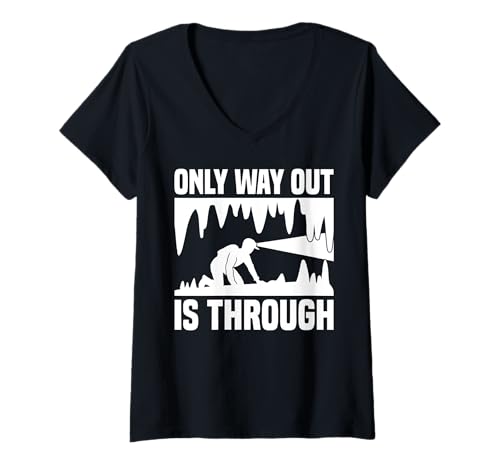 Damen Only Way Out Is Through Caving Spelunker T-Shirt mit V-Ausschnitt Damen Only Way Out Is Through Caving Spelunker T-Shirt mit V-Ausschnitt von Höhlenforscher Design Idee Spelunking