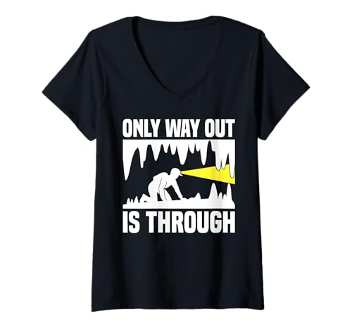 Damen Only Way Out Is Through Caving Spelunker T-Shirt mit V-Ausschnitt Damen Only Way Out Is Through Caving Spelunker T-Shirt mit V-Ausschnitt von Höhlenforscher Design Idee Spelunking