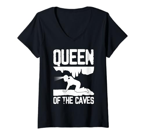 Damen Queen Of The Caves Caving Spelunker T-Shirt mit V-Ausschnitt Damen Queen Of The Caves Caving Spelunker T-Shirt mit V-Ausschnitt von Höhlenforscher Design Idee Spelunking