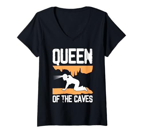 Damen Queen Of The Caves Caving Spelunker T-Shirt mit V-Ausschnitt Damen Queen Of The Caves Caving Spelunker T-Shirt mit V-Ausschnitt von Höhlenforscher Design Idee Spelunking