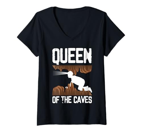 Damen Queen Of The Caves Caving Spelunker T-Shirt mit V-Ausschnitt Damen Queen Of The Caves Caving Spelunker T-Shirt mit V-Ausschnitt von Höhlenforscher Design Idee Spelunking