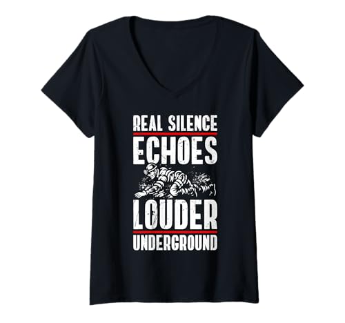Damen Real Silence Echos Louder Underground Caving Spelunker T-Shirt mit V-Ausschnitt Damen Real Silence Echos Louder Underground Caving Spelunker T-Shirt mit V-Ausschnitt von Höhlenforscher Design Idee Spelunking