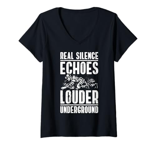 Damen Real Silence Echos Louder Underground Caving Spelunker T-Shirt mit V-Ausschnitt Damen Real Silence Echos Louder Underground Caving Spelunker T-Shirt mit V-Ausschnitt von Höhlenforscher Design Idee Spelunking