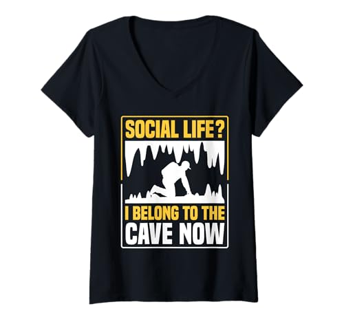 Damen Social Life? I Belong To The Cave Now Caving Spelunker T-Shirt mit V-Ausschnitt Damen Social Life? I Belong To The Cave Now Caving Spelunker T-Shirt mit V-Ausschnitt von Höhlenforscher Design Idee Spelunking