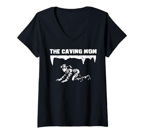 Damen The Caving Mom Mothers Day Caving Spelunker T-Shirt mit V-Ausschnitt Damen The Caving Mom Mothers Day Caving Spelunker T-Shirt mit V-Ausschnitt von Höhlenforscher Design Idee Spelunking