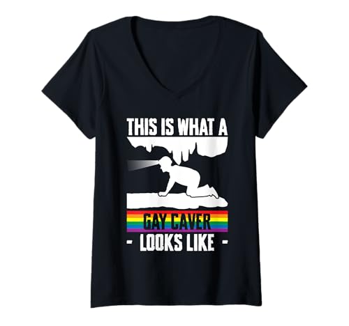 Damen This Is What A Gay Caver Looks Like Caving Spelunker T-Shirt mit V-Ausschnitt Damen This Is What A Gay Caver Looks Like Caving Spelunker T-Shirt mit V-Ausschnitt von Höhlenforscher Design Idee Spelunking