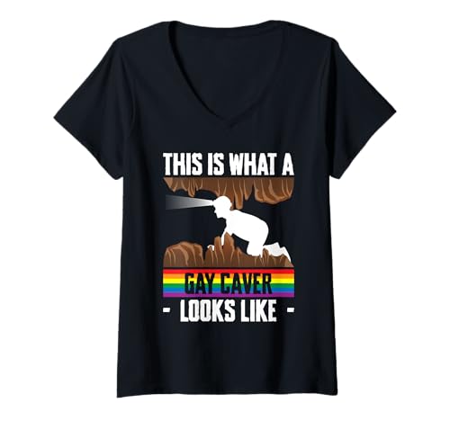 Damen This Is What A Gay Caver Looks Like Caving Spelunker T-Shirt mit V-Ausschnitt Damen This Is What A Gay Caver Looks Like Caving Spelunker T-Shirt mit V-Ausschnitt von Höhlenforscher Design Idee Spelunking