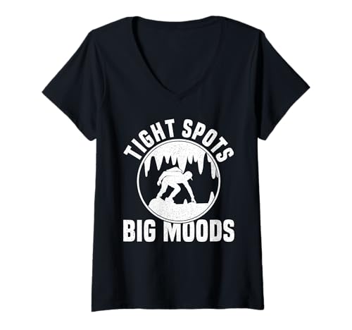 Damen Tight Spots Big Moods Caving Spelunker T-Shirt mit V-Ausschnitt Damen Tight Spots Big Moods Caving Spelunker T-Shirt mit V-Ausschnitt von Höhlenforscher Design Idee Spelunking