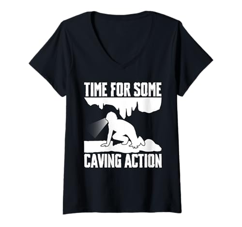 Damen Time For Some Caving Action Spelunker T-Shirt mit V-Ausschnitt Damen Time For Some Caving Action Spelunker T-Shirt mit V-Ausschnitt von Höhlenforscher Design Idee Spelunking