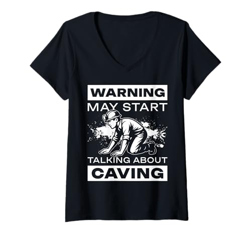 Damen Warning May Start Talking About Caving Spelunker T-Shirt mit V-Ausschnitt Damen Warning May Start Talking About Caving Spelunker T-Shirt mit V-Ausschnitt von Höhlenforscher Design Idee Spelunking