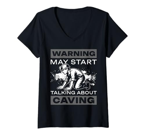 Damen Warning May Start Talking About Caving Spelunker T-Shirt mit V-Ausschnitt Damen Warning May Start Talking About Caving Spelunker T-Shirt mit V-Ausschnitt von Höhlenforscher Design Idee Spelunking
