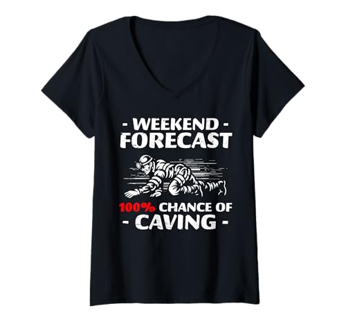 Damen Weekend Forecast 100% Chance Of Caving Spelunker T-Shirt mit V-Ausschnitt Damen Weekend Forecast 100% Chance Of Caving Spelunker T-Shirt mit V-Ausschnitt von Höhlenforscher Design Idee Spelunking