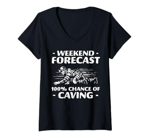 Damen Weekend Forecast 100% Chance Of Caving Spelunker T-Shirt mit V-Ausschnitt Damen Weekend Forecast 100% Chance Of Caving Spelunker T-Shirt mit V-Ausschnitt von Höhlenforscher Design Idee Spelunking