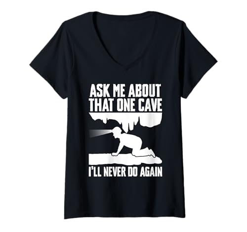 Damen Ask Me About That One Cave Caving Spelunking T-Shirt mit V-Ausschnitt Damen Ask Me About That One Cave Caving Spelunking T-Shirt mit V-Ausschnitt von Höhlenforscher Designs Idee Spelunking