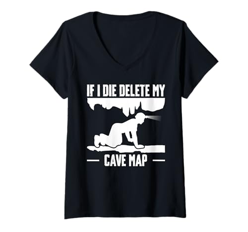 Damen If I Die Delete My Cave Map Caving Spelunking T-Shirt mit V-Ausschnitt Damen If I Die Delete My Cave Map Caving Spelunking T-Shirt mit V-Ausschnitt von Höhlenforscher Designs Idee Spelunking