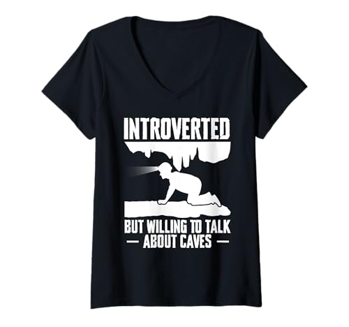 Damen Introverted But Willing To Talk About Caving Spelunking T-Shirt mit V-Ausschnitt Damen Introverted But Willing To Talk About Caving Spelunking T-Shirt mit V-Ausschnitt von Höhlenforscher Designs Idee Spelunking