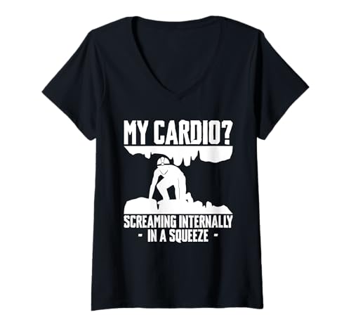 Damen My Cardio? Screaming Internally In A Squeeze Caving T-Shirt mit V-Ausschnitt Damen My Cardio? Screaming Internally In A Squeeze Caving T-Shirt mit V-Ausschnitt von Höhlenforscher Designs Idee Spelunking