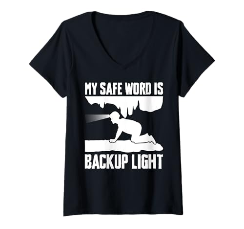 Damen My Safe Word Is Backup Light Caving Spelunking T-Shirt mit V-Ausschnitt Damen My Safe Word Is Backup Light Caving Spelunking T-Shirt mit V-Ausschnitt von Höhlenforscher Designs Idee Spelunking