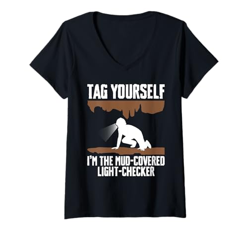 Damen Tag Yourself Caving Spelunking T-Shirt mit V-Ausschnitt Damen Tag Yourself Caving Spelunking T-Shirt mit V-Ausschnitt von Höhlenforscher Designs Idee Spelunking