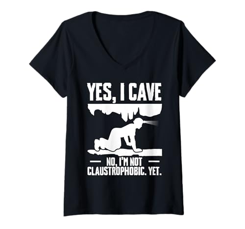 Damen Yes I Cave No Im Not Claustrophobic Caving Spelunking T-Shirt mit V-Ausschnitt Damen Yes I Cave No Im Not Claustrophobic Caving Spelunking T-Shirt mit V-Ausschnitt von Höhlenforscher Designs Idee Spelunking