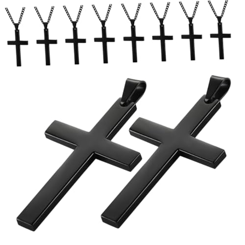 Hoement 10 Stück Teiliges Schwarze Kreuzkette Titanstahl Leichte und Robuste Halskette mit Schlichtem Kreuzanhänger für Herren Damen Jugendliche Vielseitiger Modischer Schmuck mit Kette von Hoement