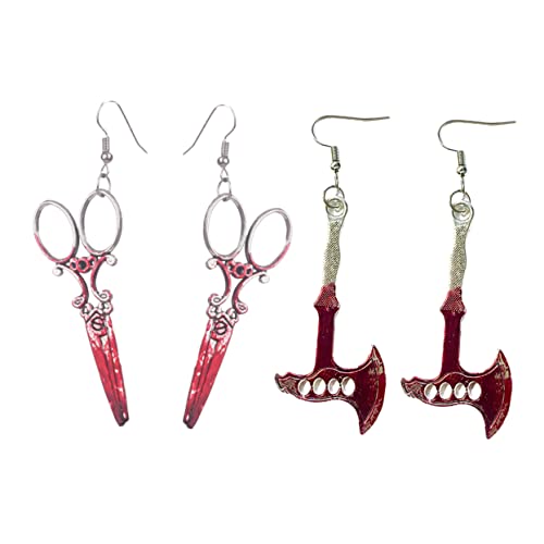 Hoement 2 Paare Halloween Blutige Scheren Ohrringe Damen Dangle Ohrringe mit Einzigartigem Design für Partys und Festivals Hypoallergen und Langlebig von Hoement