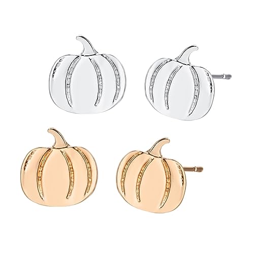 Hoement 2 Paare Halloween Kürbis Ohrstecker aus Kreative Gemüse Ohrringe in Gold und Silber Modischer Ohrschmuck für Party Alltag und Kostümfest von Hoement