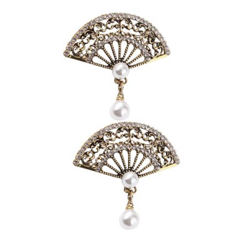 Hoement 2 Stck. Teiliges Retro Fächer Broschen mit Perlenanhänger Chinesischer Stil Vintage Schmuck für Bankette und Festliche Anlässe Angenehm zu Tragen Elegantes für Damen von Hoement