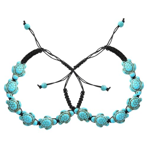 Hoement 2 Stück Feines Türkises Schildkröten-armband Damen Verstellbares Gewebtes Schmuckstück Einzigartiges Handgefertigtes Accessoire Vielseitig Kombinierbar Geschenk für Frauen von Hoement