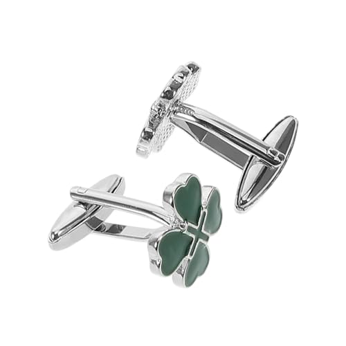 Hoement 2 Stück Manschettenknöpfe Grün Emailliert Vierblättriges Kleeblatt Irisch Elegant Langlebig für Herren Damen St Patricks Day Schmuck Accessoire Komfortabel Leger Festlich von Hoement