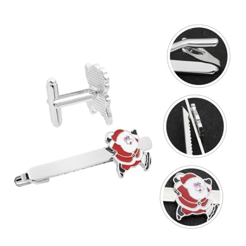 Hoement 2 Stück Teiliges Niedliche Santa Claus Krawattenklammern Festlich Modische Anzug Accessoires Party Kostüm Zubehör für Herren mit Langlebigem Metallfinish von Hoement