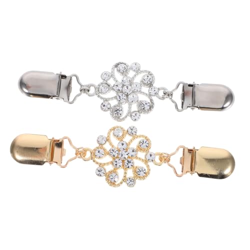 Hoement 2 Stück Teiliges Strickjackenclip mit Funkelnden Strasssteinen Vielseitige Schalspange für Damen Rutschfester Cardigan und Pulloverclip Eleganter Kragenfixierer für Büro und von Hoement