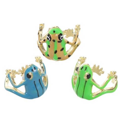 Hoement 3 Stück Verstellbare Frosch Ringe Robustem Zinklegierung Offener Ring für Damen Verspieltes Design Einzigartiger Tier Schmuck für Alltag und Treffen von Hoement