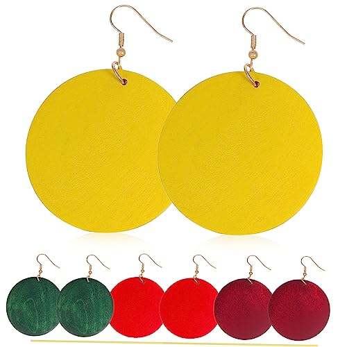 Hoement 4 Paar Holzohrringe für Frauen Vintage Geometrische Dangle Ohrringe in Rund Leichte und Bequeme Schmuckstücke für Alltag und Besondere Anlässe Farben Gelb Rot Olivgrün Weinrot Hoement 4 Paar Holzohrringe für Frauen Vintage Geometrische Dangle Ohrringe in Rund Leichte und Bequeme Schmuckstücke für Alltag und Besondere Anlässe Farben Gelb Rot Olivgrün Weinrot von Hoement