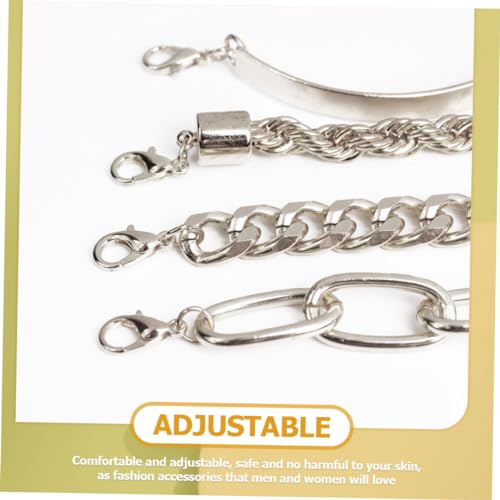 Hoement 4 Stück Teiliges Silbernes Armband Set Verstellbare Punk Kettenarmbänder aus Legierung Modischer Gothic Schmuck für Damen und Teenager Komfortabel und Langlebig Vielseitig Tragbar von Hoement