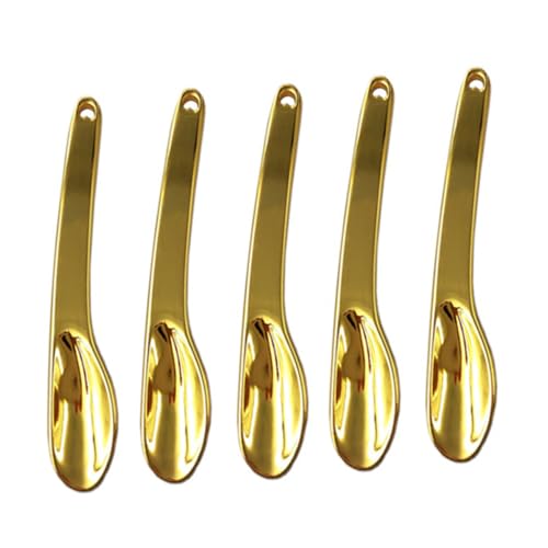 Hoement 5 Stück Teiliges Kosmetik Löffel aus Zinklegierung Langlebig Mini Applicator für Augen und Gesichtscreme Präzises Entnehmen Hygienisch Ergonomischer Griff Goldfarben von Hoement