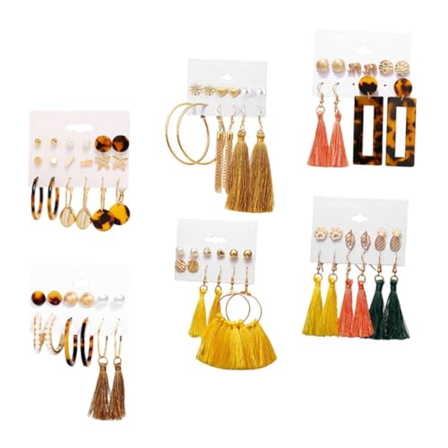 Hoement 6 Sätze Teiliges Boho Ohrring Damen Leichte Quasten Ohrstecker und Anhänger Modische Ohrschmuck Kollektion für Alltag und Party Trendige Pendelohrringe aus Robustem Material von Hoement