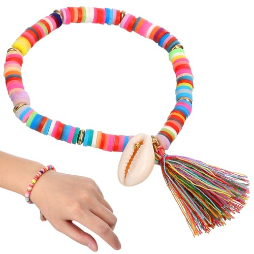 Hoement Boho Ethnic Tassel Armband Damen Bunte Perlen Polymer Clay Kreatives Schmuck Accessoire Weiches Handgelenk Dekor von Hoement